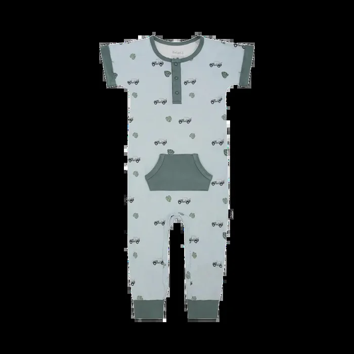 BELAN J Short Sleeve Pocket Romper – Green Jeep