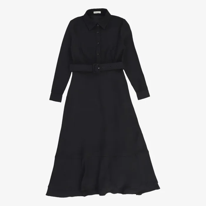 Belted Midi Dress – Black