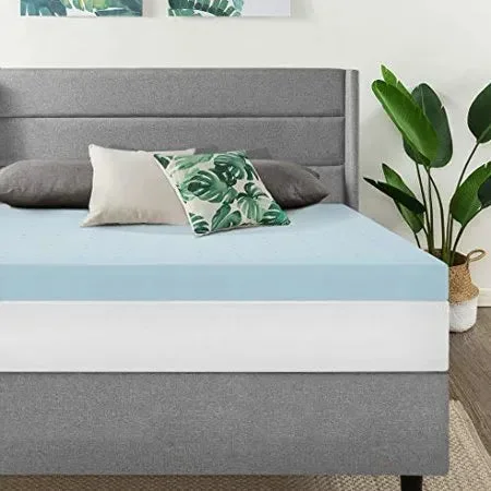 Best Price Mattress 4 Inch Ventilated Memory Foam Mattress Topper, Cooling Gel Infusion, CertiPUR-US Certified, Full Blue Full 4 Inch
