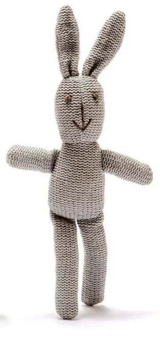 Best Years Knitted Organic Grey Bunny Baby Rattle