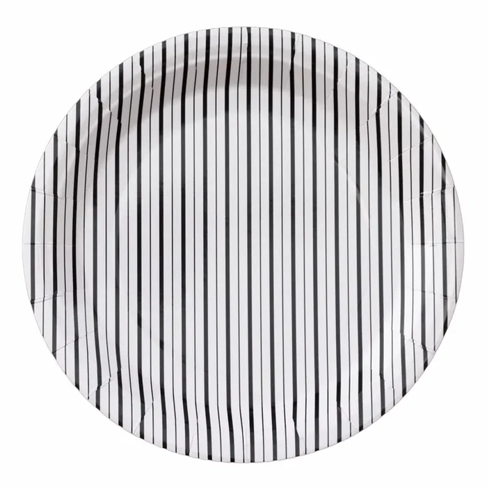 Black And White Fine Stripes Plates (set Of 8)
