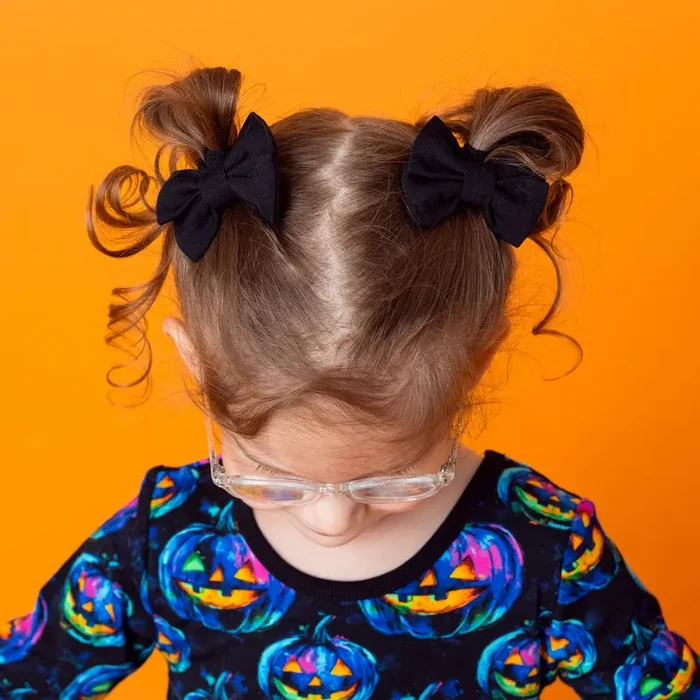 Black | Bamboo Pigtail Clip On Bow Set