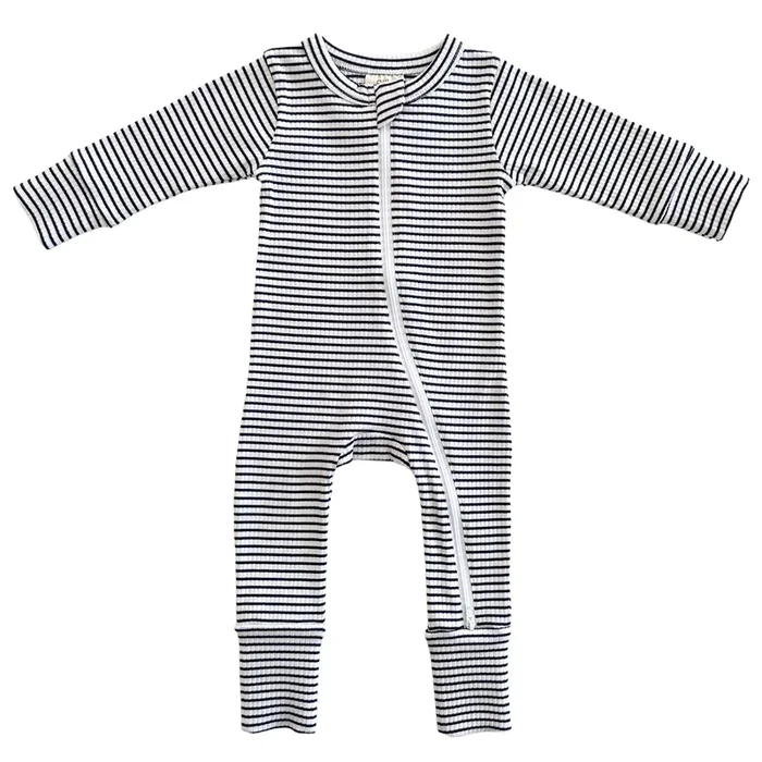 Black Stripe Organic Ribbed 2-Way Zip Romper