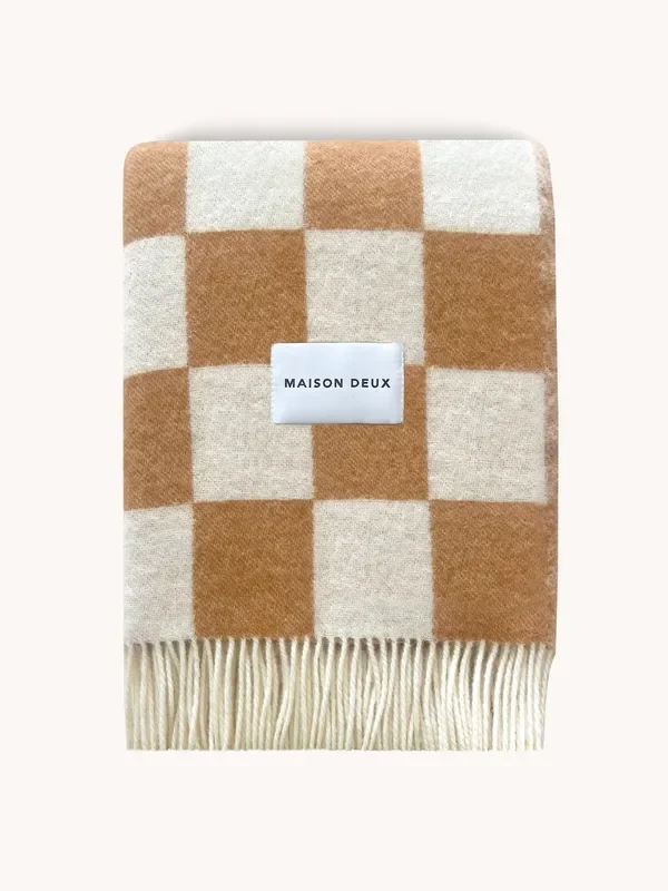Blanket Checkerboard Terra Brown / White 4.25 X 6.5 Ft