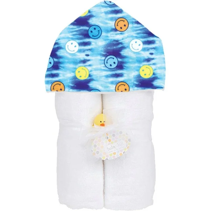 Blue Tie Dye Smiley Deluxe Hooded Towel