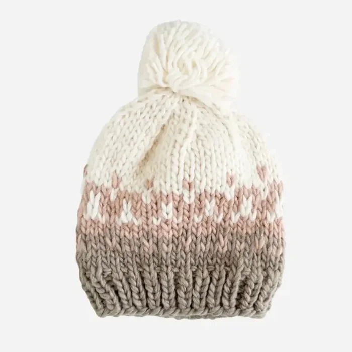 Blueberry Hill – Hand Knit Beanie – Stripe Flax