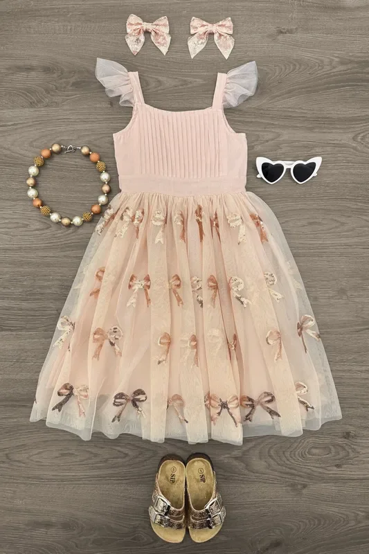 Blush Pink Sequin Bow Tulle Dress