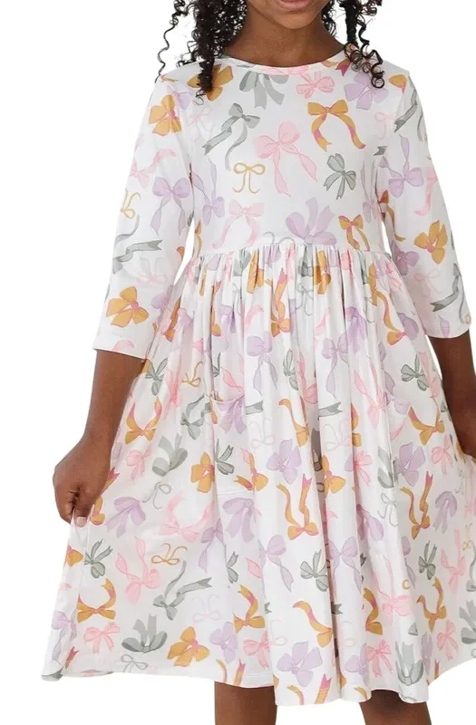 Boho Bows 3/4 Sleeve Pocket Twirl Dress
