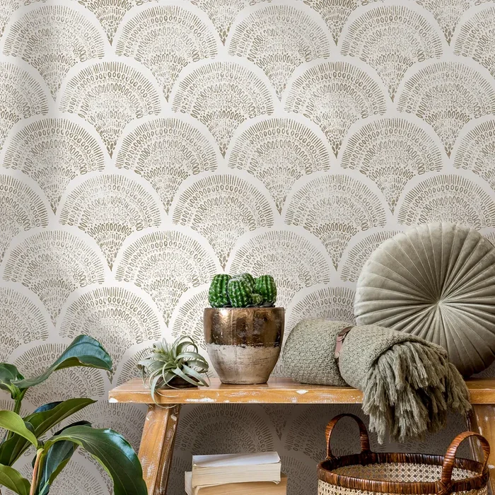 Boho Wallpaper With A Scalloped Fan Motif In Taupe – C530