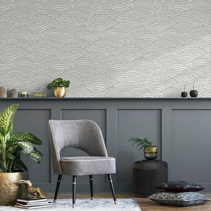 Boho Wallpaper With A Scalloped Shell Pattern In Beige And White – C579