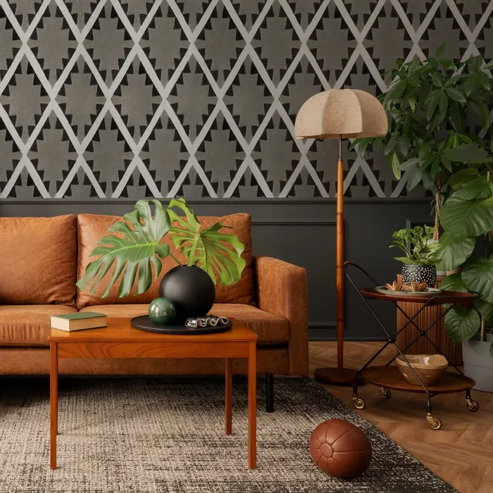 Boho Wallpaper With A Tribal Diamond Pattern In Black And Grey – C836