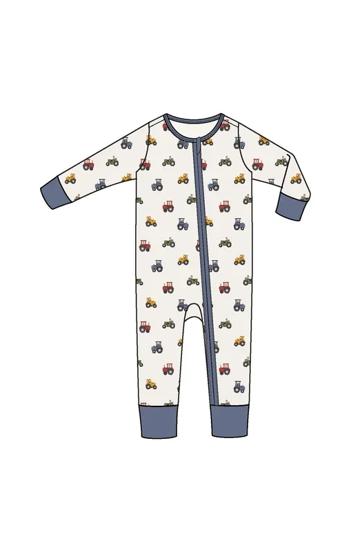 Boy 2-Way Zipper Romper | Mini Tractors