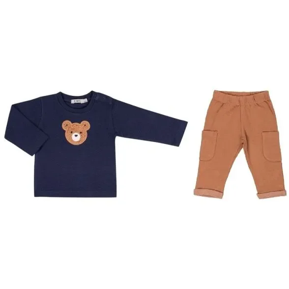 BOYS NAVY TOP W/BEAR AND BROWN PANT