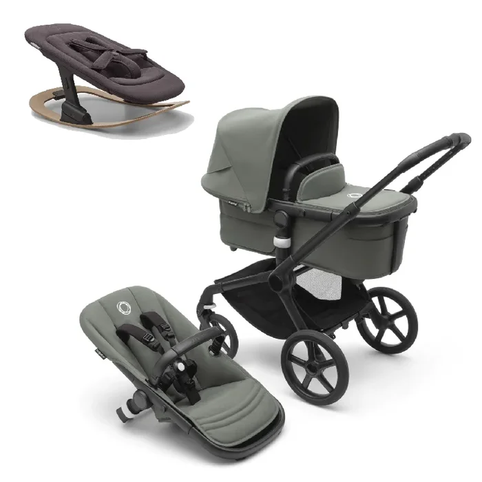 Bugaboo Fox 5 Complete – Forest Green + Giraffe Rocker in Tornado Grey