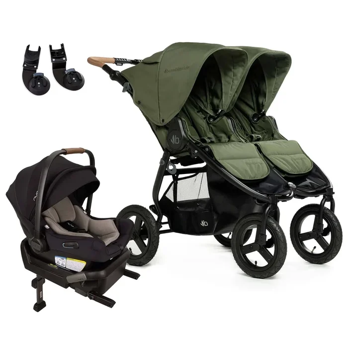 Bumbleride Indie Twin Double Stroller + Nuna PIPA Aire Travel System Bundle – Olive / Caviar