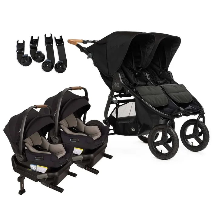 Bumbleride Indie Twin Double Stroller + Nuna PIPA Aire Twin Travel System Bundle – Black / Caviar