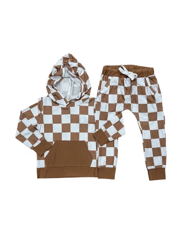 Camel Check Ribbed Jogger Set