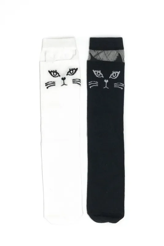 Cat Knee High Socks – Black & White