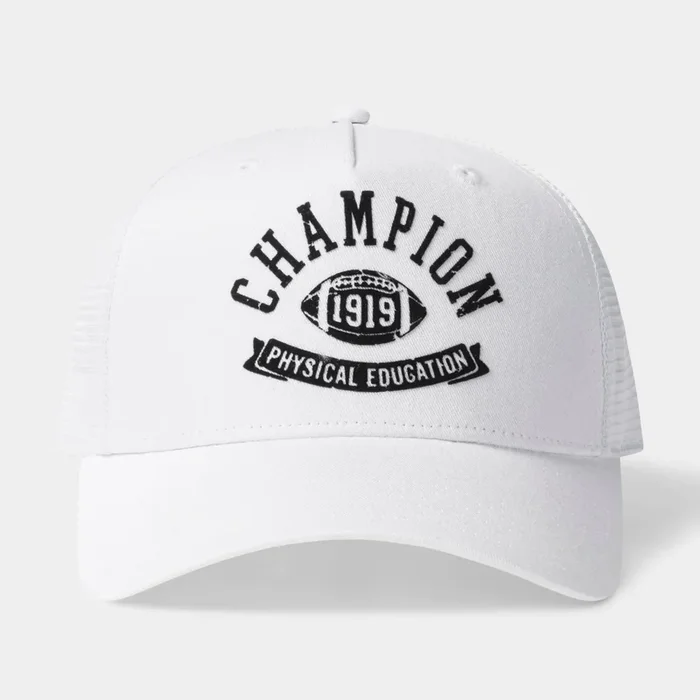 Champion Adult Phys Ed Twill Trucker Hat – White
