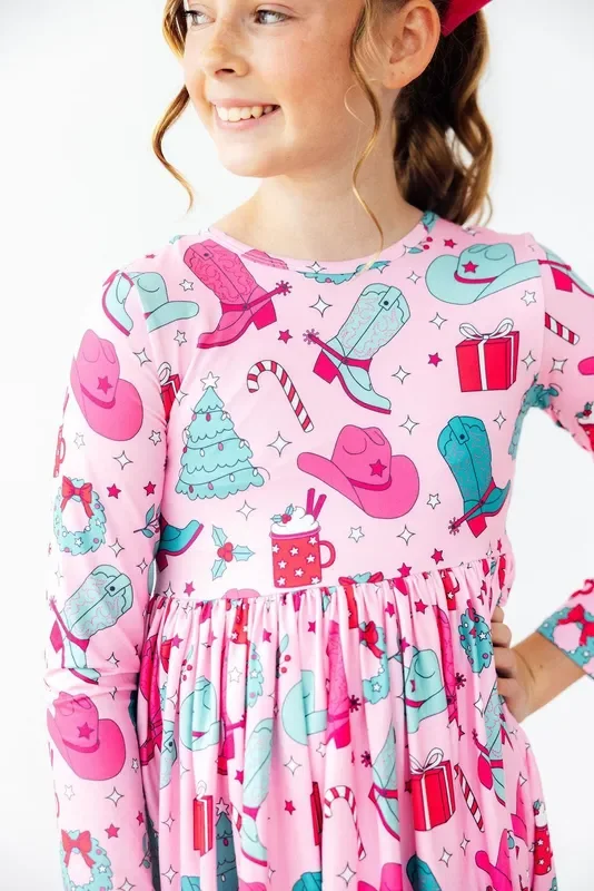 Christmas Cowgirl L/s Pocket Twirl Dress