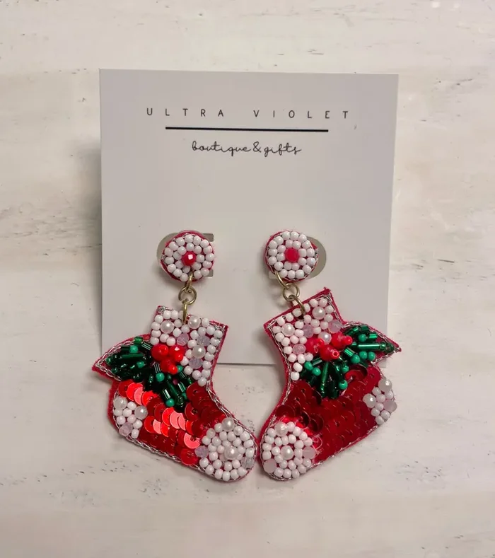 Christmas Stocking Beaded Earrings