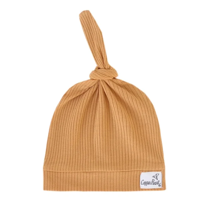 Copper Pearl Newborn Rib Knit Top Knot Hat | Dolce