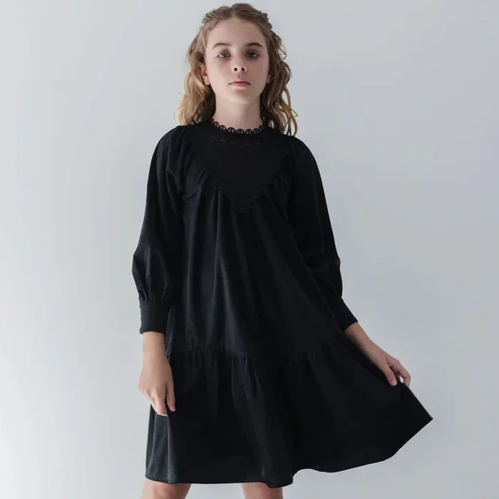 Cord Crochet Dress – Black