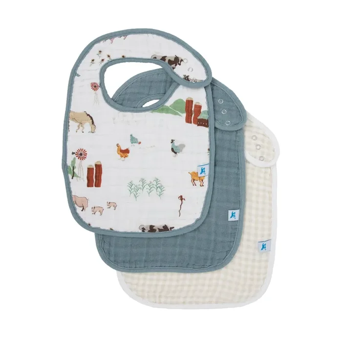 Cotton Muslin Classic Bib 3 Pack – Farmyard