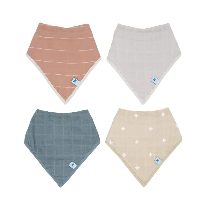 Cotton Muslin + Fleece Bandana Bib 4 Pack – Mauve Stripe
