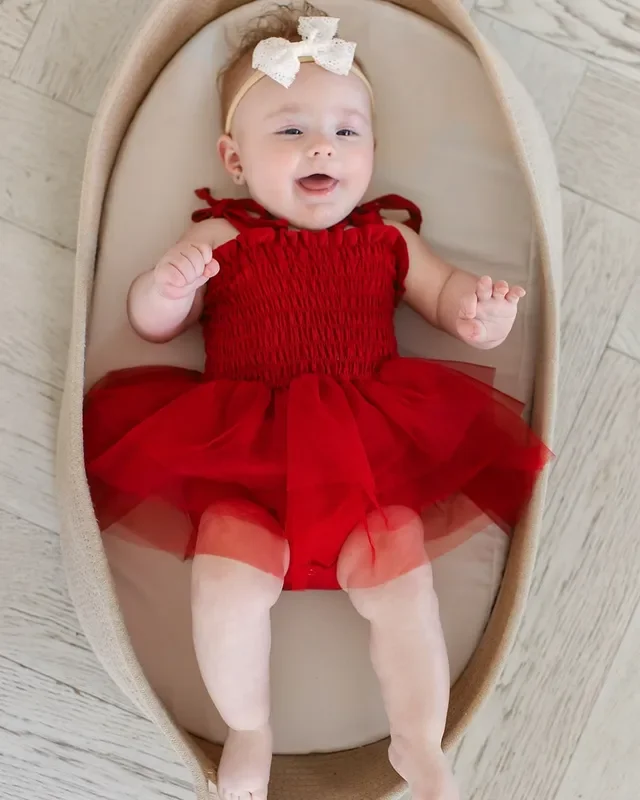 Crimson – Smocked Tulle Bodysuit Dress