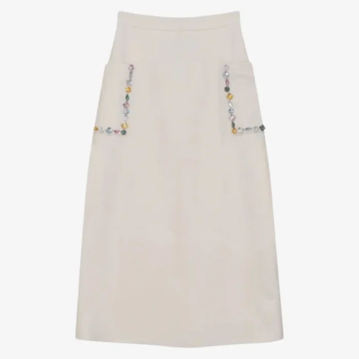 Crystal Embelllished Pocket Skirt – Ivory