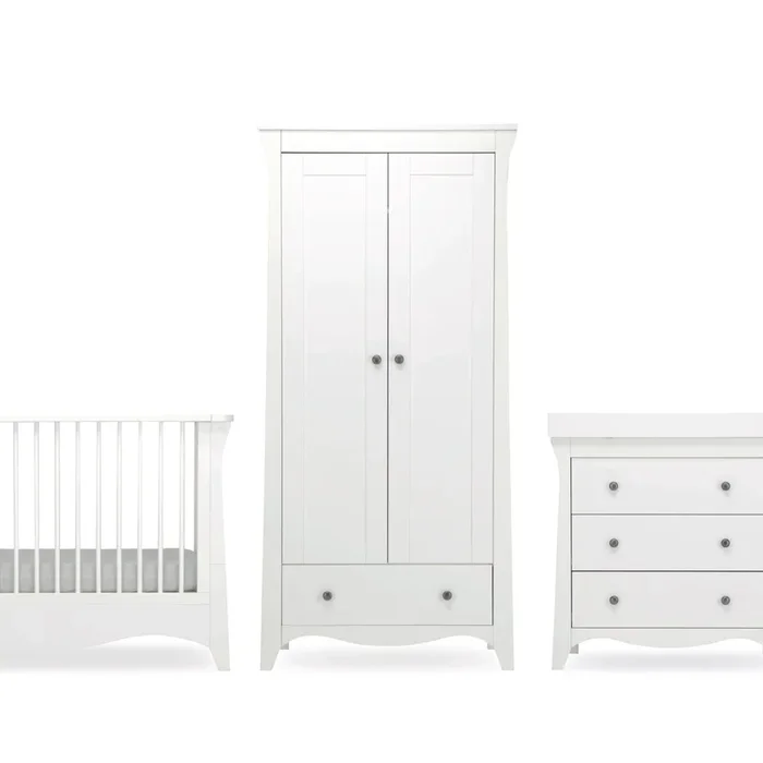 Cuddleco Clara 3 Piece Set 3 Drawer Dresser, Cot Bed and Wardrobe – White