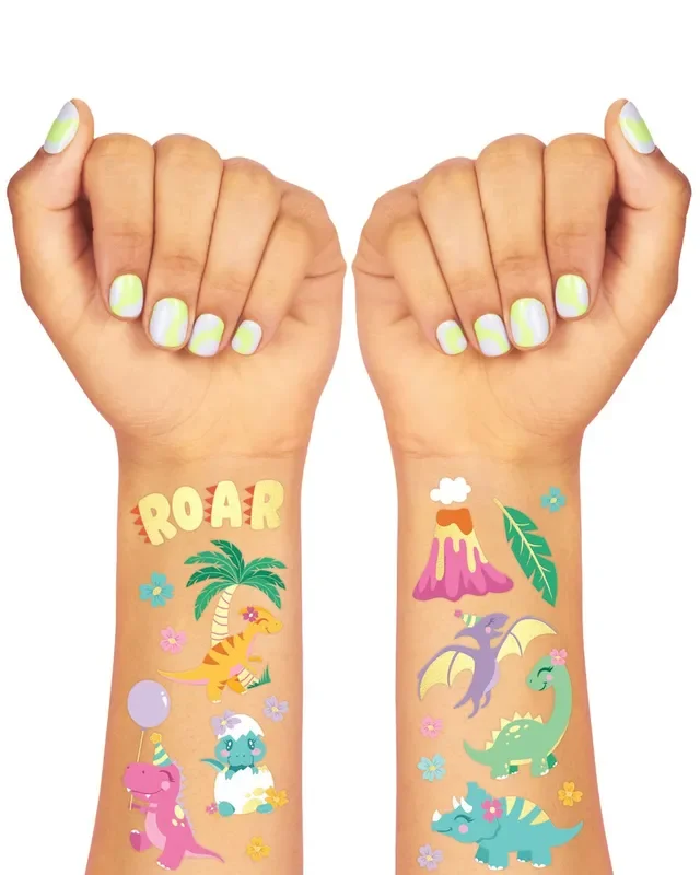 Cute Dino Tats – 40 Foil Temporary Tattoos