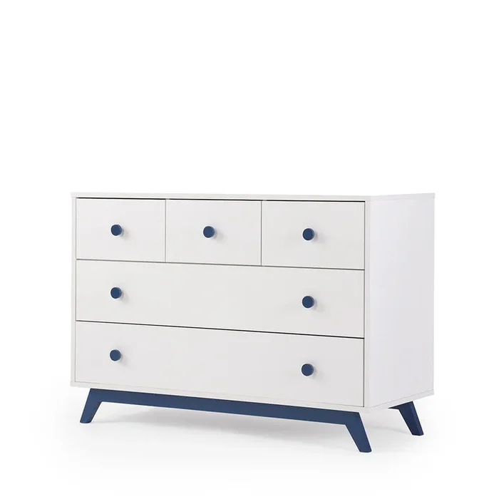 dadada Gramercy 5-Drawer Dresser in White/Denim