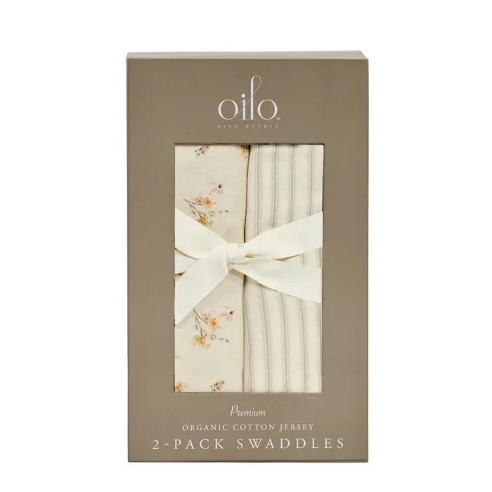 Dainty Floral & Sage Stripe Swaddle Blanket Set