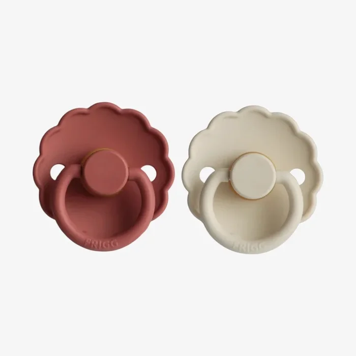 Daisy Silicone Pacifier Clip 2 Pack – Clay & Cream