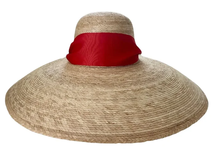 Daisy Sun Hat – Wide & Short Red Grosgrain Ribbon