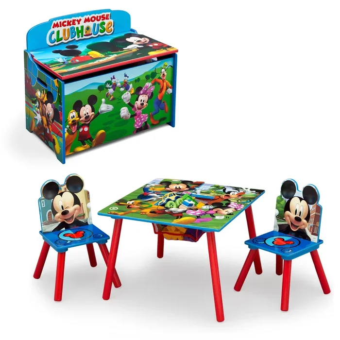 Disney Mickey Mouse 4-Piece Playroom Set – Includes Table with 2 Chairs and Deluxe Toy Box