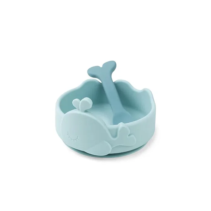 Done by Deer Silicone Stick & Stay Bowl + Baby Spoon – Blue – Wally