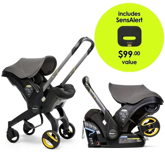 Doona+ Infant Car Seat & Stroller + SensAlert Pad Bundle – Grey Hound
