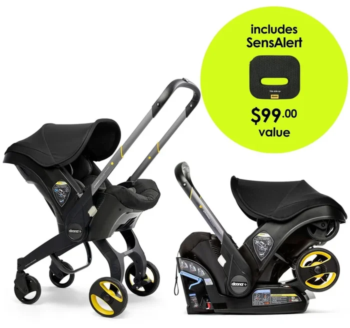 Doona+ Infant Car Seat & Stroller + SensAlert Pad Bundle – Nitro Black