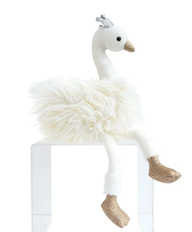 Doudou et Compagnie Histoire d’Ours Plush Stuffed Animal White Swan with Gold Glitter Feet HO2787 17.7″