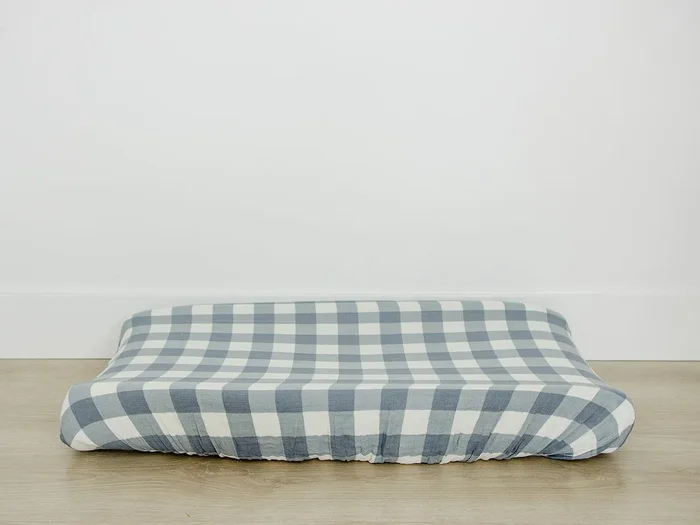 Dusty Blue Gingham Muslin Changing Pad Cover