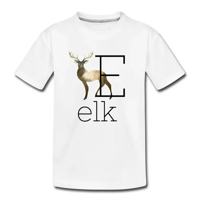 E is for Elk Alphabet Letter of the Day Organic Toddler T-shirt