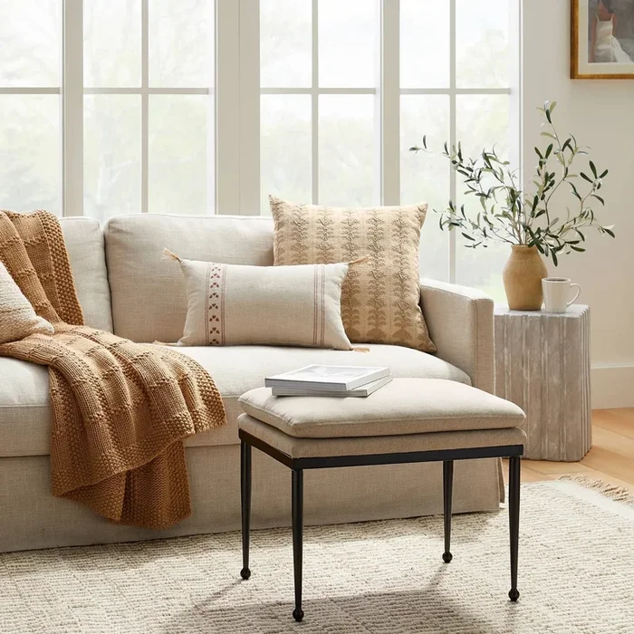Edgehill Pillow Top Ottoman with Metal Legs – Beige