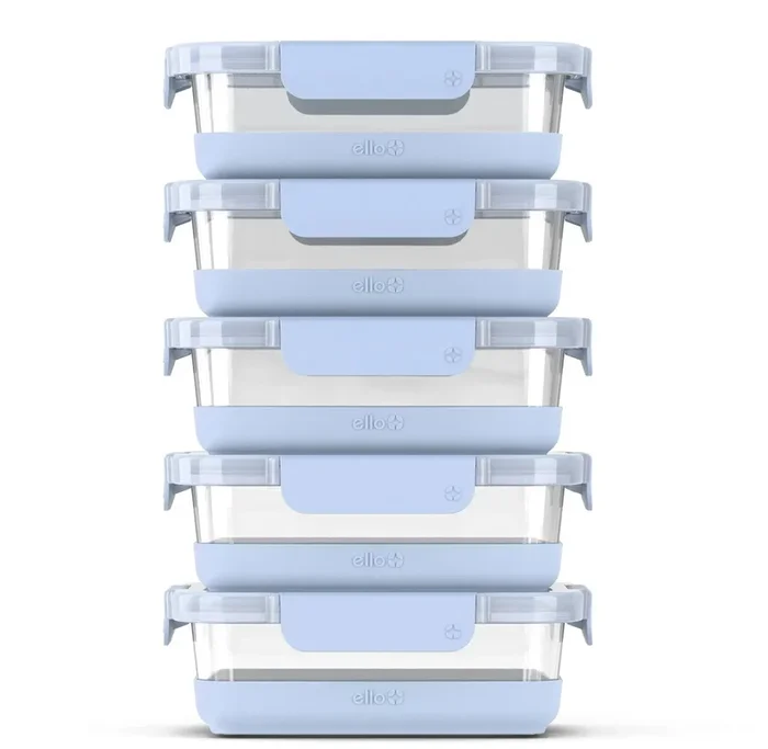 Ello 10pc Glass Meal Prep Food Storage Container Set Blue: BPA-Free, Microwave & Oven Safe, 5 Containers with Lids