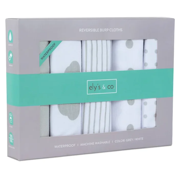 Ely’s & Co. Waterproof Reversible Jersey Cotton Burp Cloths / Cloth Diapers – 5 Pack