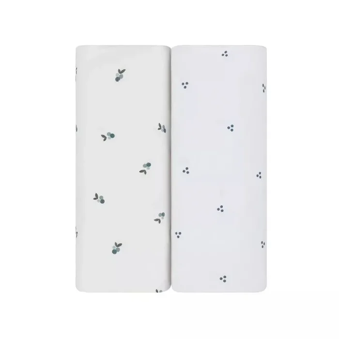 ELY`S & CO. 2 PACK WATERPROOF CRIB SHEETS – BERRY AND CLUSTER DOT BLUE