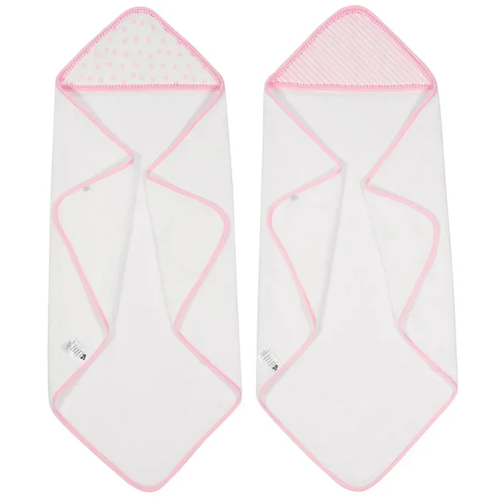 Embroidered 2-Pack Baby Girls Stripes & Dots Hooded Towels