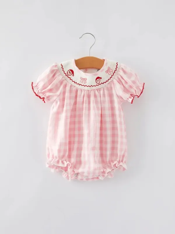 Embroidered Bubble | Pink Plaid Santa